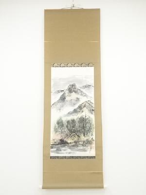 石田柏龍筆　山水　肉筆紙本掛軸